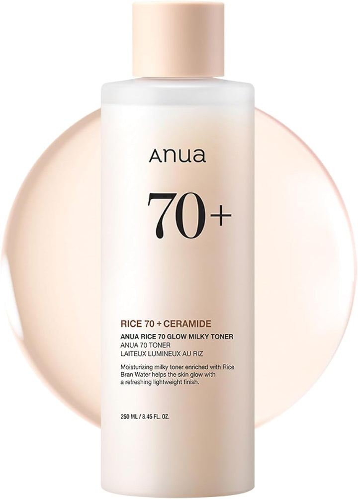ANUA Rice 70 Glow Milky Toner, para piel de vidrio, agua de arroz,...