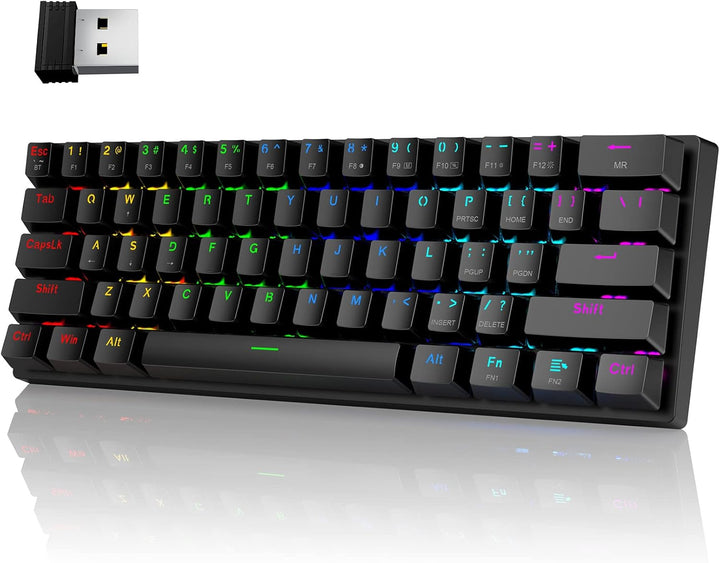 Pauroty 60% Teclado mecánico inalámbrico, teclado de juego de tripl...