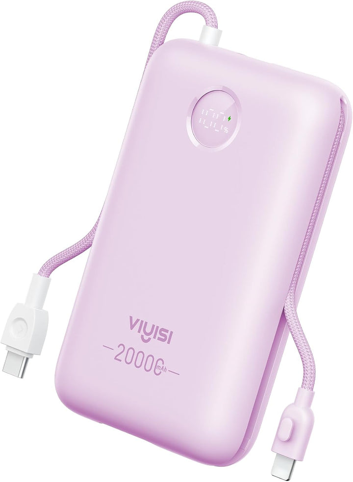 VIYISI Cargador Portátil 20000mAh 30W con Cables Integrados, Púrpur...
