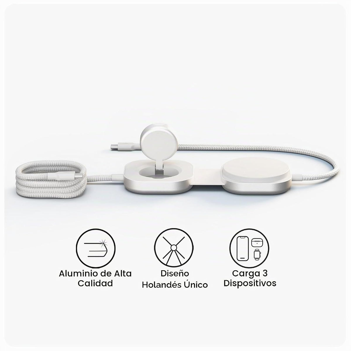 ZENS MagSafe - Cable cargador USB-C con cargador de Apple Watch para MacBook y iPhone, Qi2 de 15 W, requiere adaptador de 65 W+, no incluido, Cable Pro 3, certificado MFi, 4.9 pies, color blanco