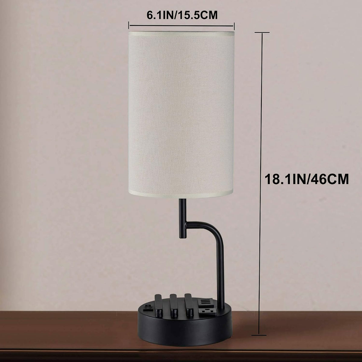 Lámpara Dreamholder Lámpara de mesa con 3 puertos de carga USB, moderna lámpara de escritorio con toma de CA y soportes para teléfono, lámpara de noche perfecta para dormitorio, sala de estar, oficina