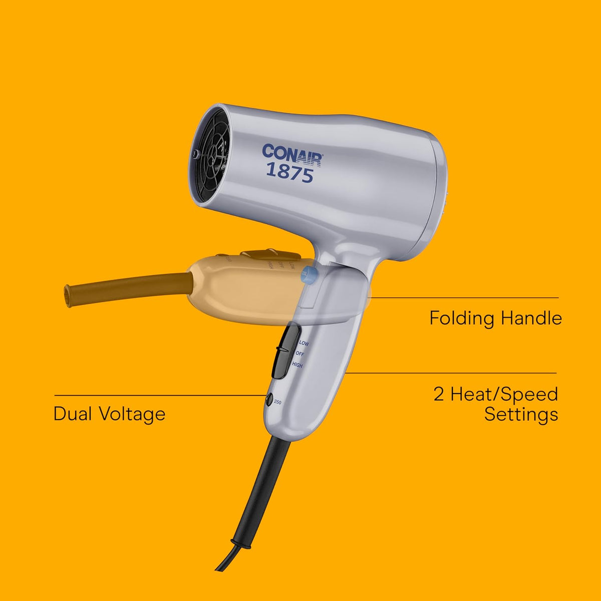 Secador de pelo compacto Conair con mango plegable, secador de viaj...