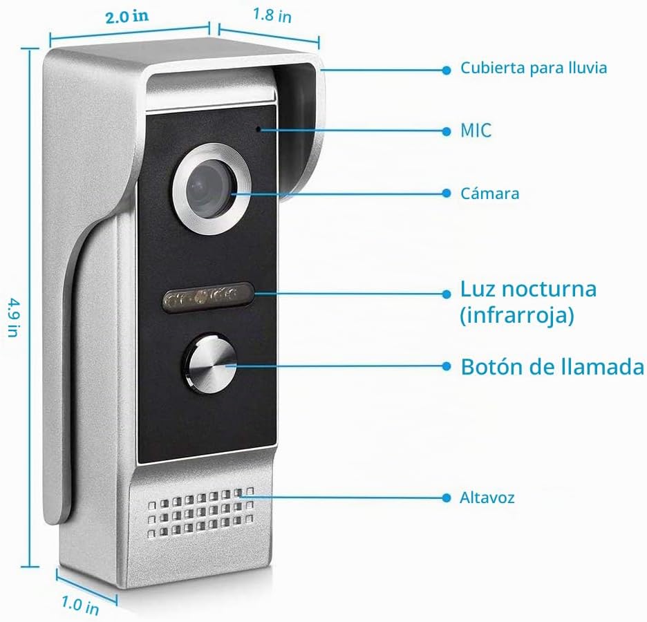 Sistema de intercomunicación video, monitor de 7 pulgadas con cable video