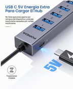 FORIDA, hub USB 8 de 7 puertos, con puerto de carga inteligente, adaptador 5V/3A