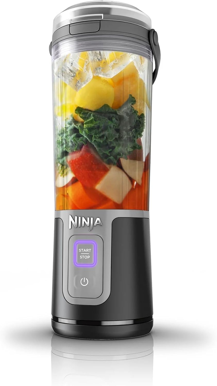 Ninja Blast 16 oz. Licuadora personal portátil con tapa a prueba de fugas y pico Easy Sip, perfecta para batidos, inalámbrica, recargable por USB-C, piezas aptas para lavavajillas (Renovada) (Negro)