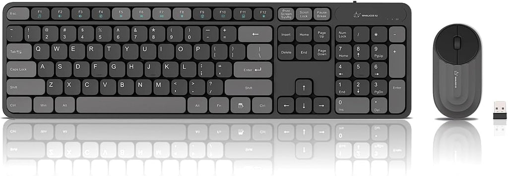 Whalices 52 Combo de teclado y mouse inalámbricos, teclas planas gr...