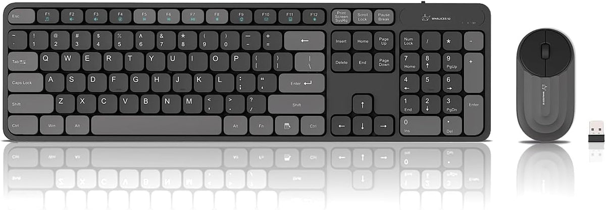 Whalices 52 Combo de teclado y mouse inalámbricos, teclas planas gr...