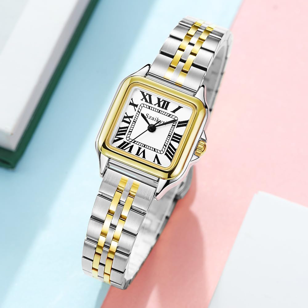 Relojes Szaikyri Clásicos Cuadrados para Mujer con Números Romanos, Reloj de Vestir Casual para Damas
