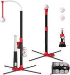 Juego de béisbol 3 en 1 - Altura ajustable, juego de bate de tee colgante con máquina de lanzamiento automática/6 bolas/bate retráctil, soporte de tball adecuado para exteriores, juguetes