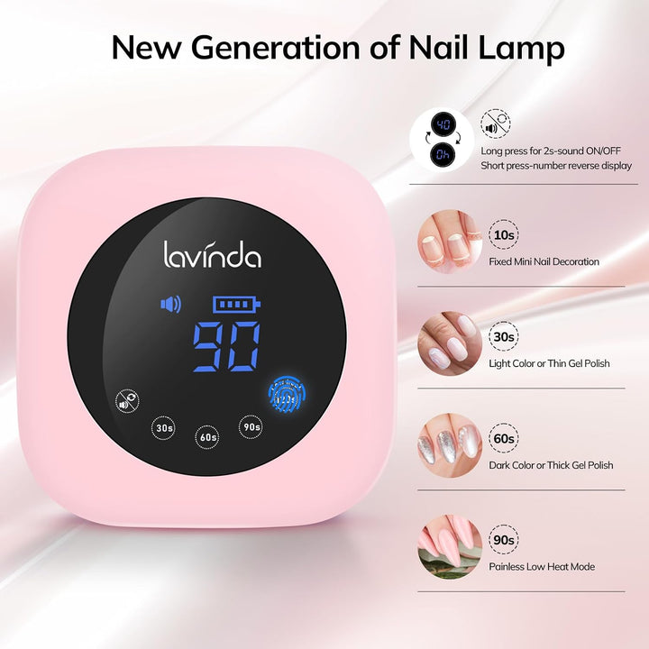 Lavinda Lámpara de uñas LED UV de 54 W, luz de uñas de gel inalámbr...