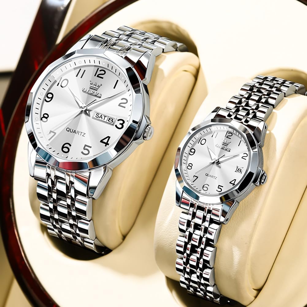 OLEVS Relojes de Pareja de San Valentín - Lujo, Moda para Hombre y Mujer, Juego de Relojes