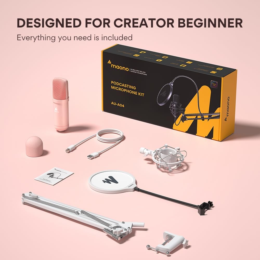 MAONO Micrófono USB, 192kHz\/24bit Plug &amp; Play PC Podcast conde...