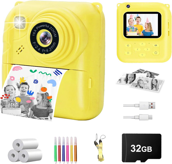 Cámara de impresión instantánea para niños, cámara de video 1080P c...