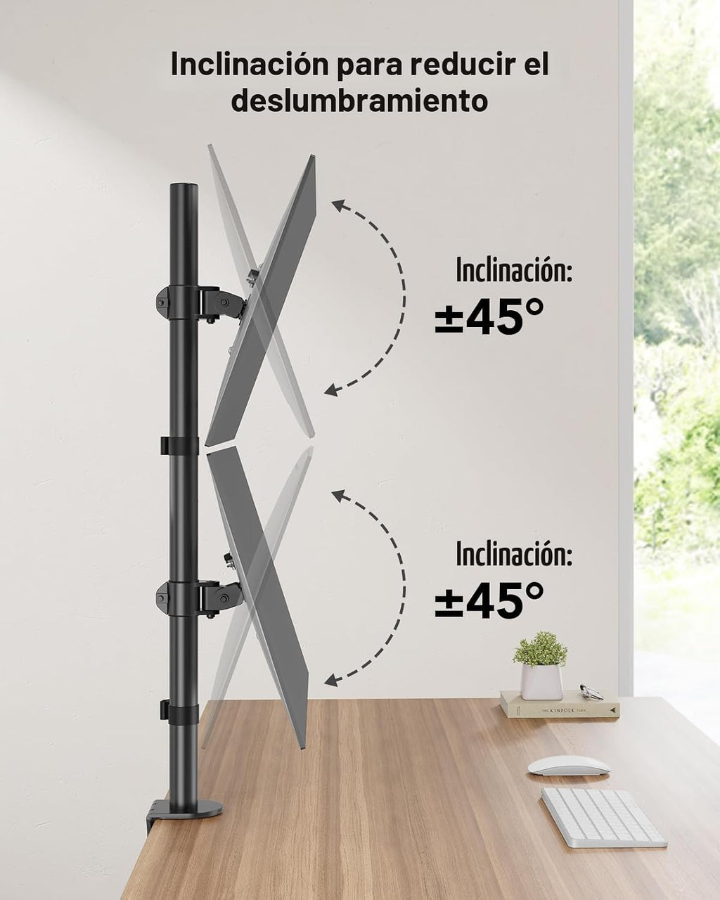 HUANUO Soporte vertical para monitor doble, soporte de monitor apilado para 2 monitores con ajuste de altura, brazo de monitor de computadora soporta dos de 17 a 32 pulgadas con abrazadera C, cada