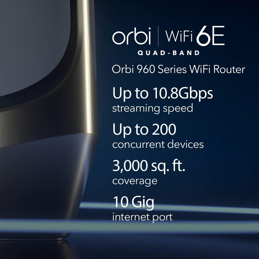 NETGEAR Router WiFi 6E de cuatro bandas Orbi (RBRE960), característ...