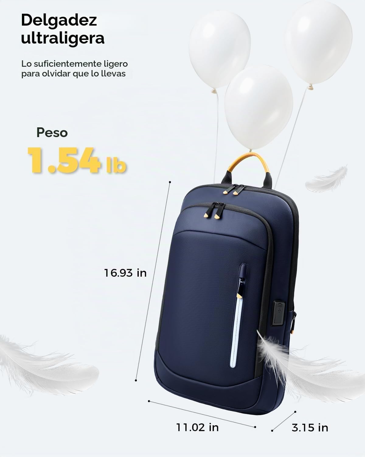 Mochila delgada para laptop para hombre, mochila de viaje de negocios de 15.6 pulgadas con puerto de carga USB, bolsa ligera de computadora de trabajo de 1.5 libras, mochila duradera