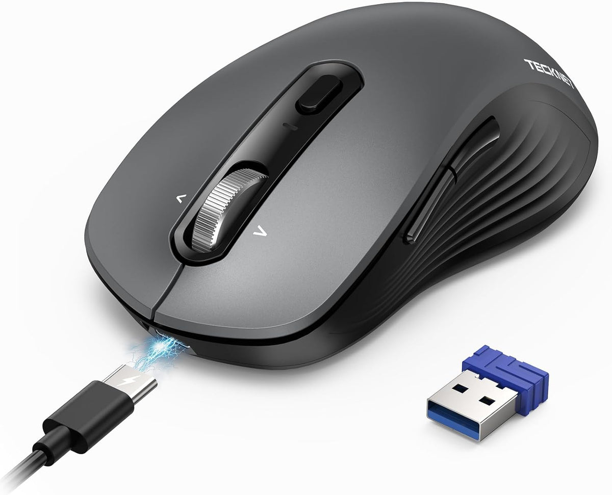 TECKNET Ratón Bluetooth recargable, [USB + BT5.0 + BT3.0] Ratón ina...