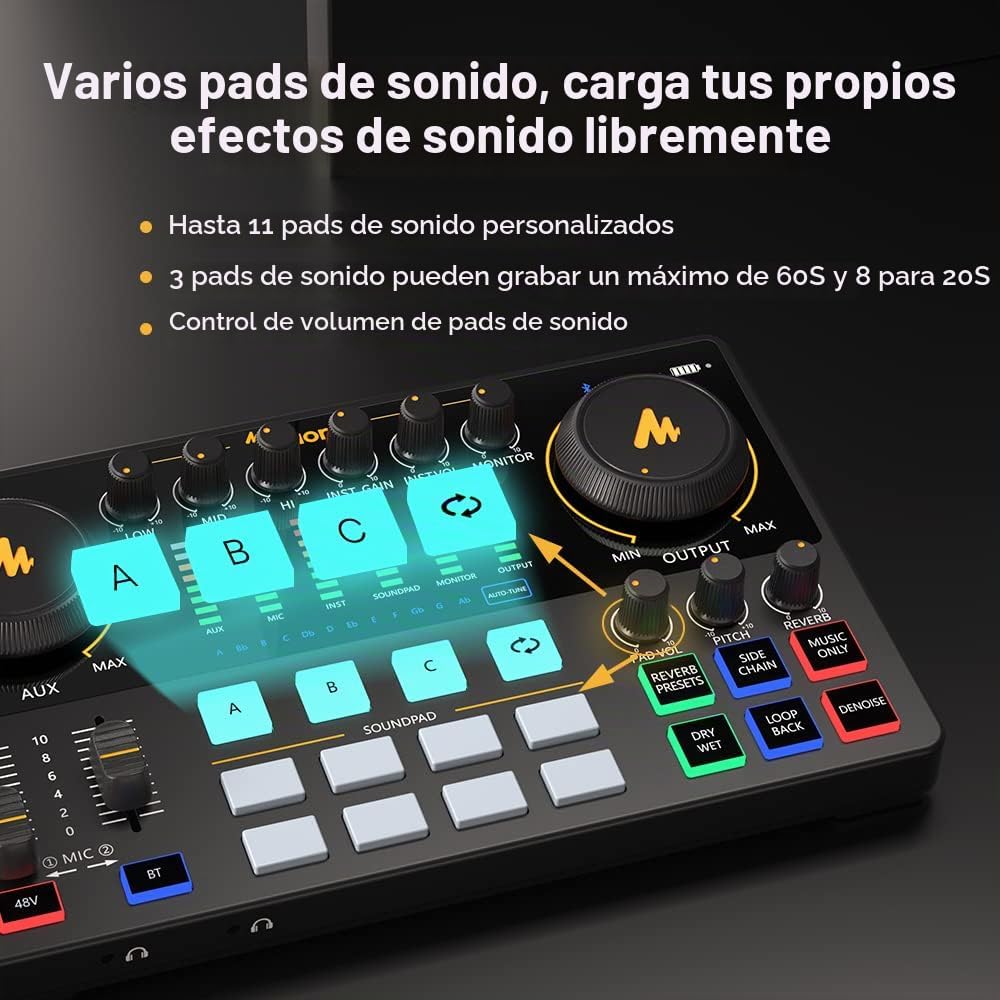 MAONO Mezclador de interfaz de audio AME2, consola de estudio de podcast