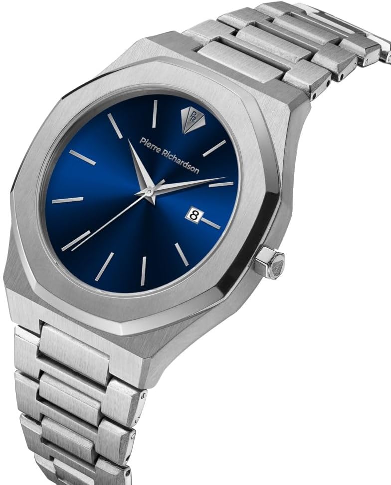 PIERRE RICHARDSON PR5428 Reloj de lujo para hombre – Movimiento de cuarzo japonés, acero inoxidable, 41mm, 5ATM resistente al agua, cristal de zafiro resistente a los arañazos – Reloj de vestir