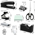 Juego organizador de escritorio negro, suministros de oficina con grapadora