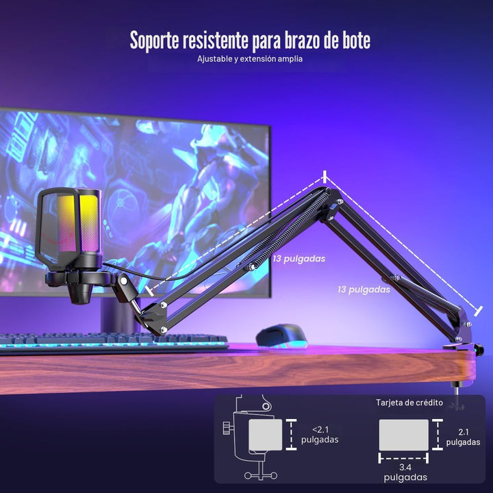 FIFINE Gaming PC USB Microphone, Podcast Condenser Mic with Boom Ar...