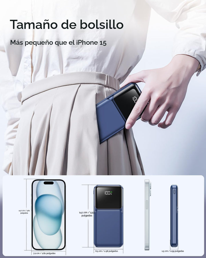 Cargador portátil con cable integrado \u2013 Banco de energía de 20...