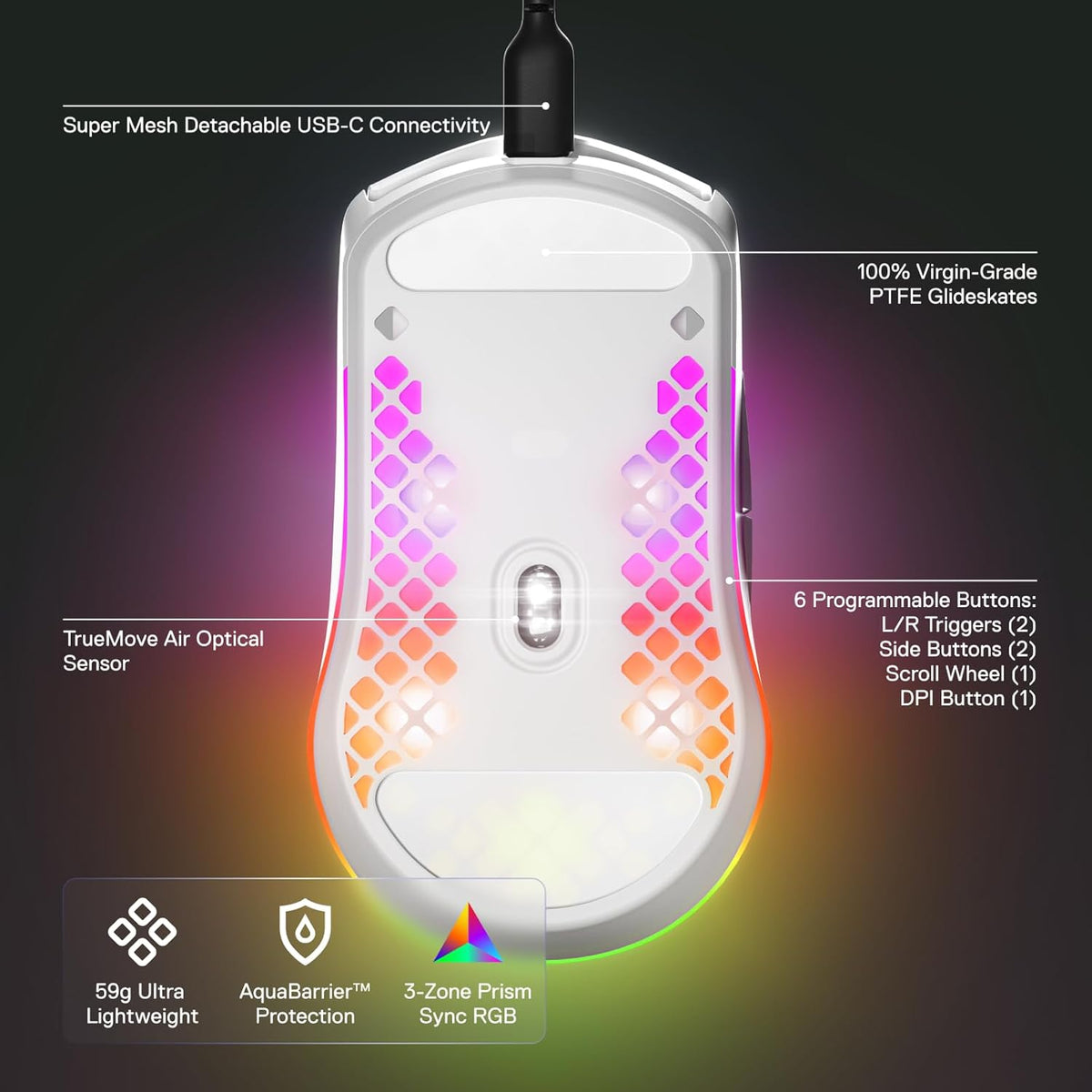 SteelSeries Aerox 3 - Mouse para juegos súper ligero - Sensor óptic...