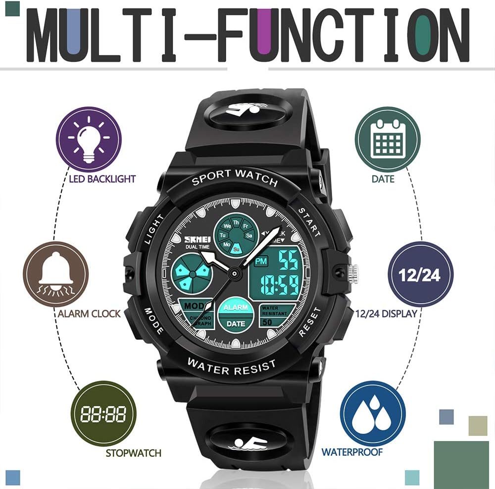 ATIMO Reloj impermeable multifunción LED para niños - Regalos para niños