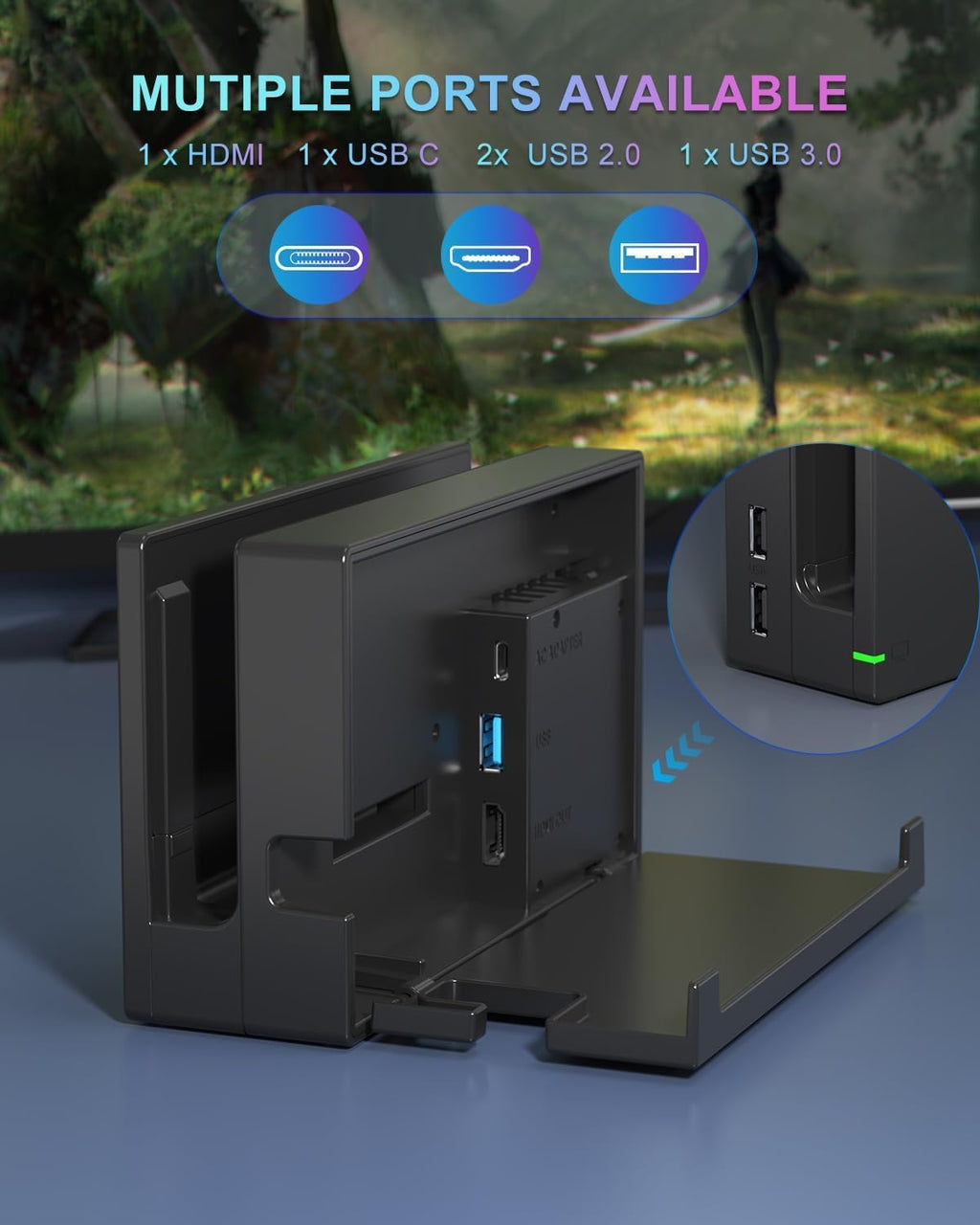 Estación de acoplamiento para interruptor/interruptor OLED, juego de base de TV 3 en 1 de repuesto con módulo IC original, cargador de CA y cable HDMI de alta velocidad para salida HD 1080P y carga de