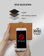 Karmiir Cartera de viaje compacta para pasaporte RFID, cartera de cuero para pasaporte con tarjetero, bolsillo con cremallera para monedas y compartimento para efectivo, color marrón
