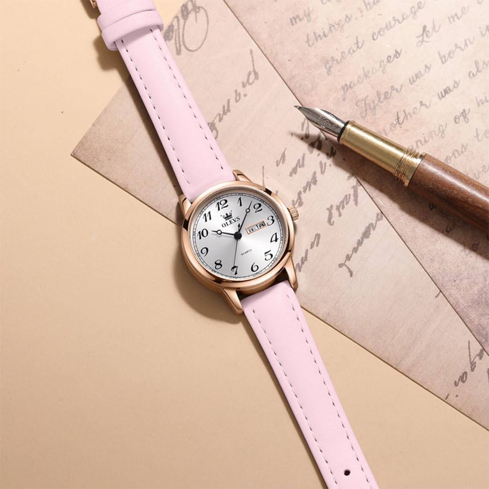 OLEVS Relojes de cuero para mujer lujo moda vestir impermeable cuarzo