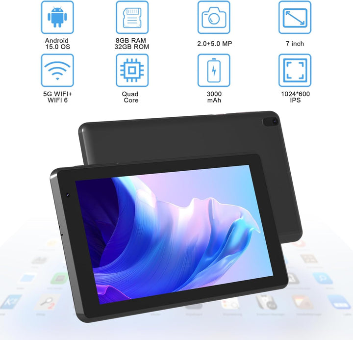 Tablet Android 15 Tablets con funda 7 pulgadas, 8GB RAM, 32GB ROM s...