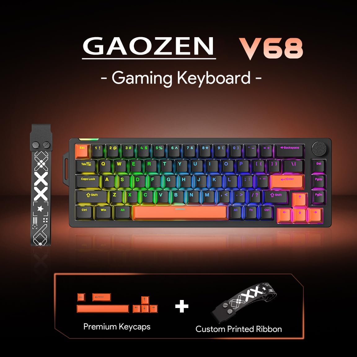 Gaozen Teclado mecánico para juegos FURYCUBE 68% con retroiluminaci...