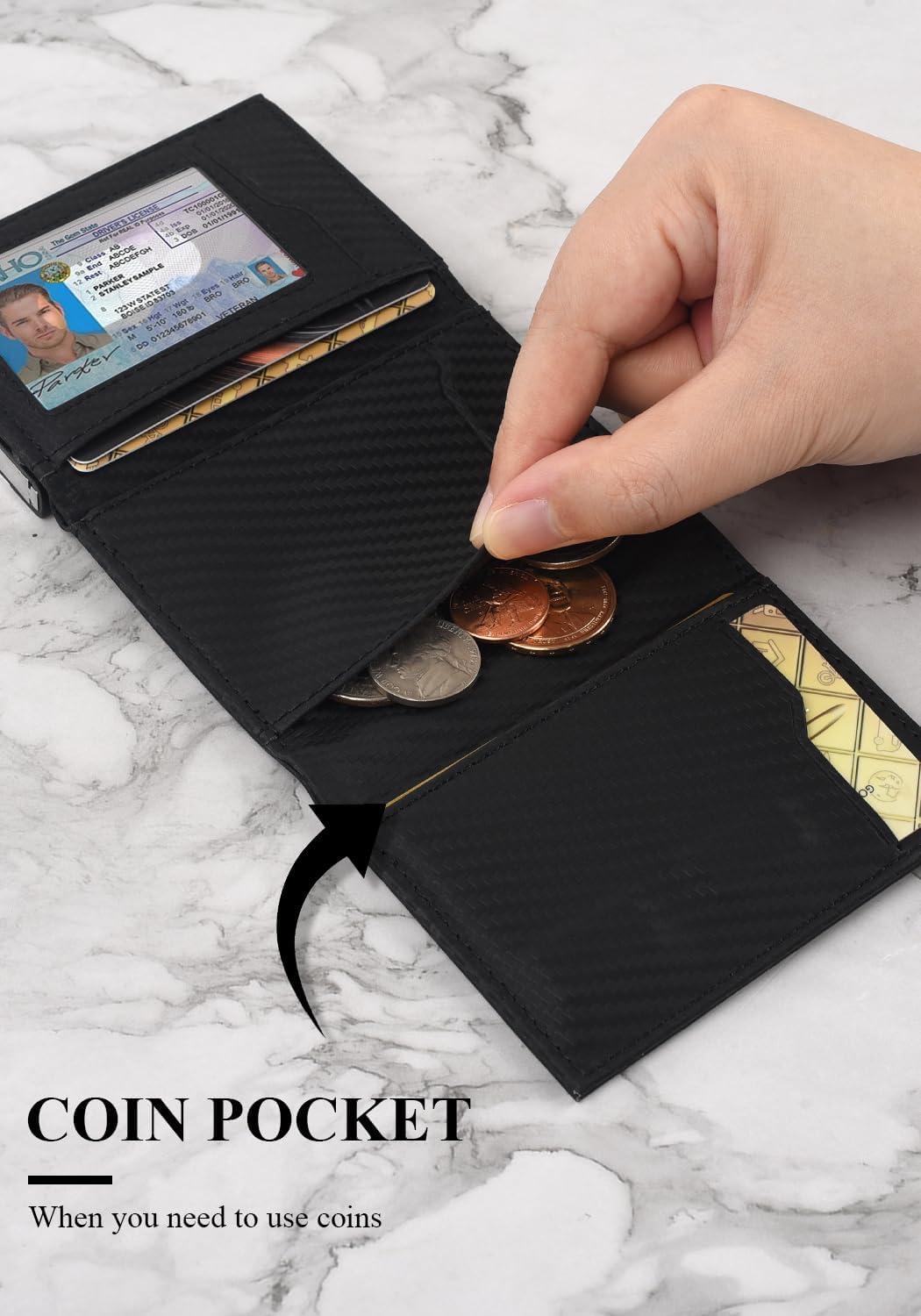 Aibirui Billetera para hombre, billetera triple para hombre con cap...