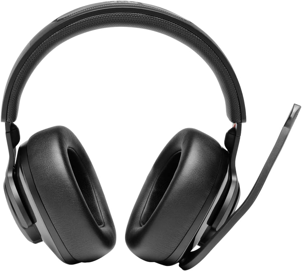 JBL Quantum 400 - Auriculares para juegos con cable sobre la oreja con dial de equilibrio de chat, JBL QuantumSURROUND y DTS, micrófono direccional de enfoque de voz y almohadillas de espuma