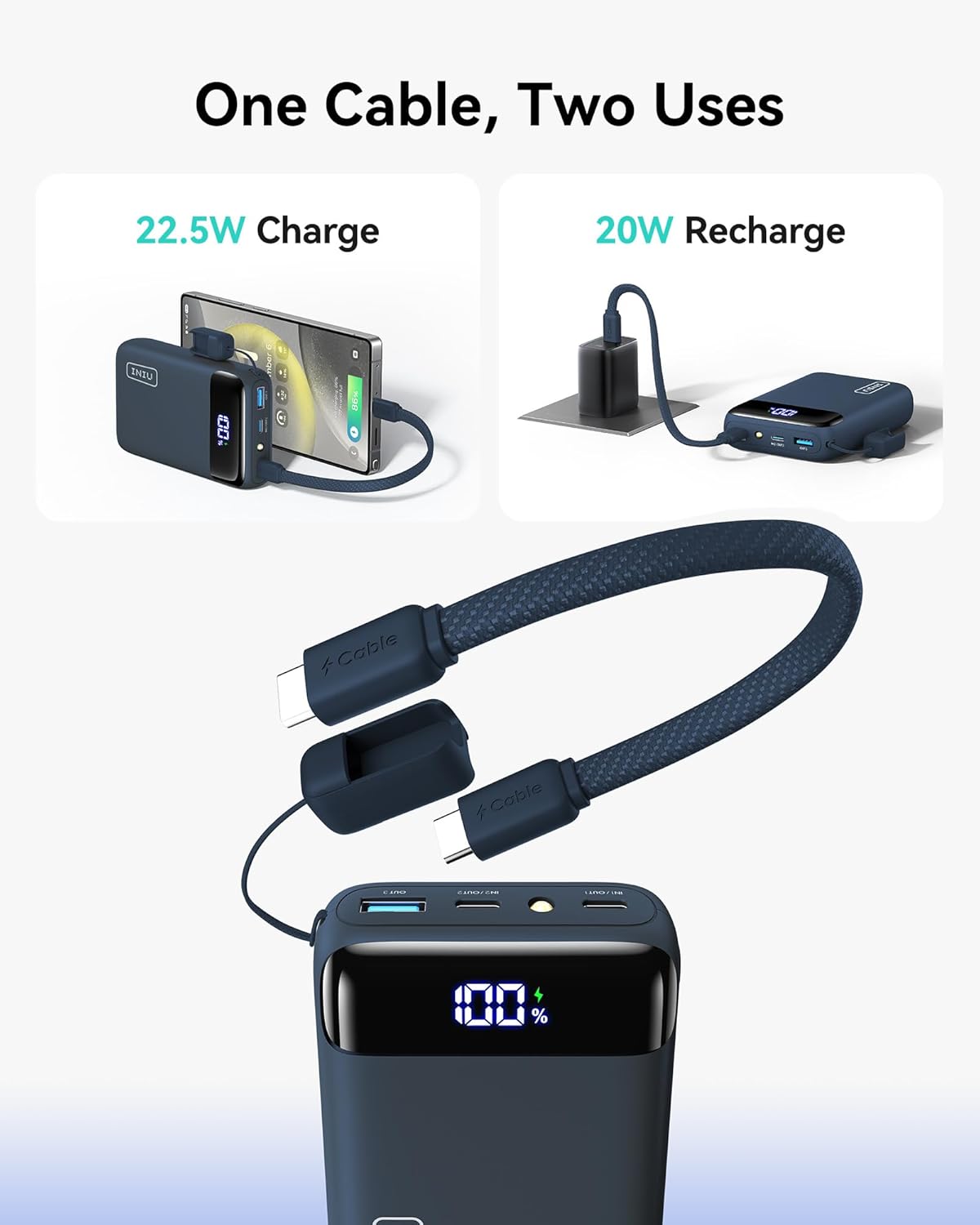 INIU Cargador portátil, banco de energía pequeño de 20000 mAh, carg...