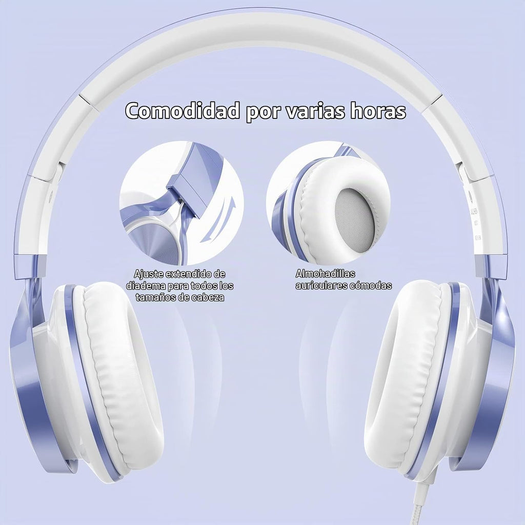 Audífonos AILIHEN para Niños para Escuela, con Cable 3.5 mm y Micrófono para Adolescentes, Violeta