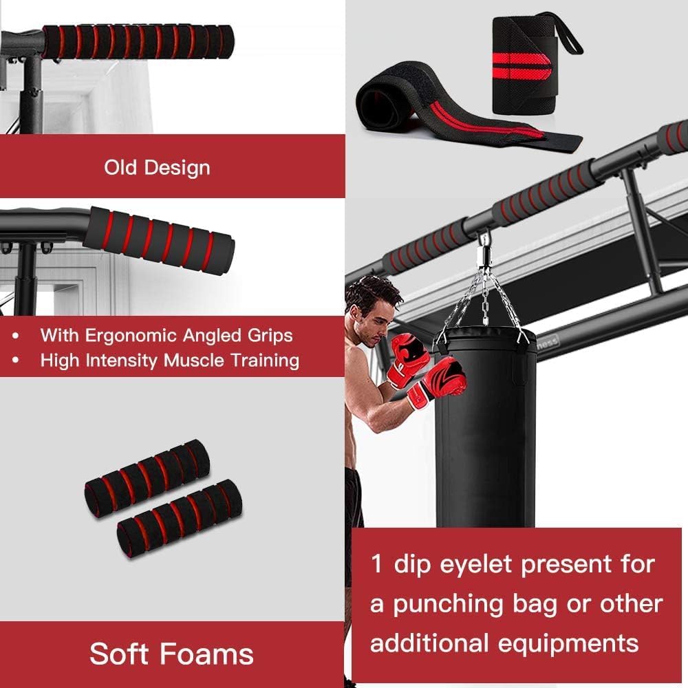 AmazeFan Barra de Dominadas para Puerta con Agarre Ergonómico - Marco de Dominadas de Fitness para Ejercicio de Gimnasio en Casa - Agarre Multi-Ángulo - Gancho Inteligente Actualizado 2024 (Se Adapta