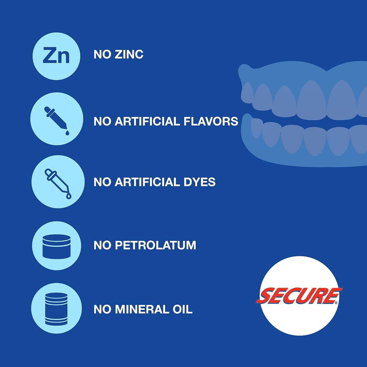Secure Adhesivo impermeable para dentaduras postizas, sin zinc, suj...