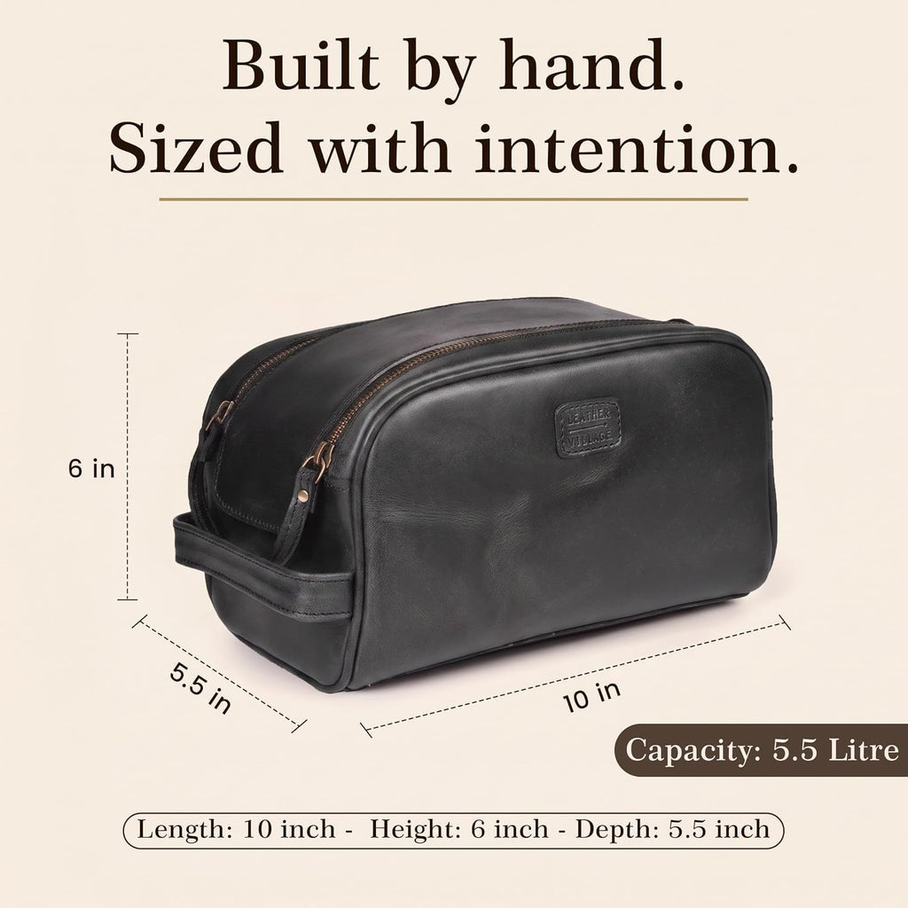 LEATHER VILLAGE - Neceser de cuero para hombre, kit de viaje Dopp Bolsa de afeitar