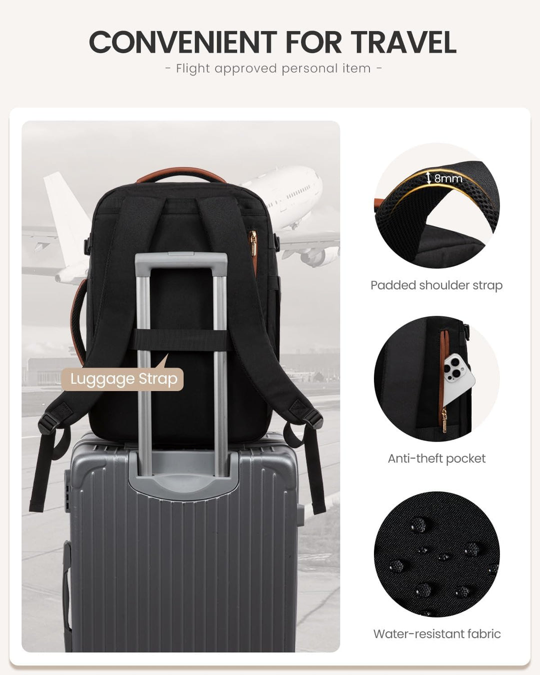 LOVEVOOK Mochila de viaje de 40 L para mujeres y hombres, mochila g...