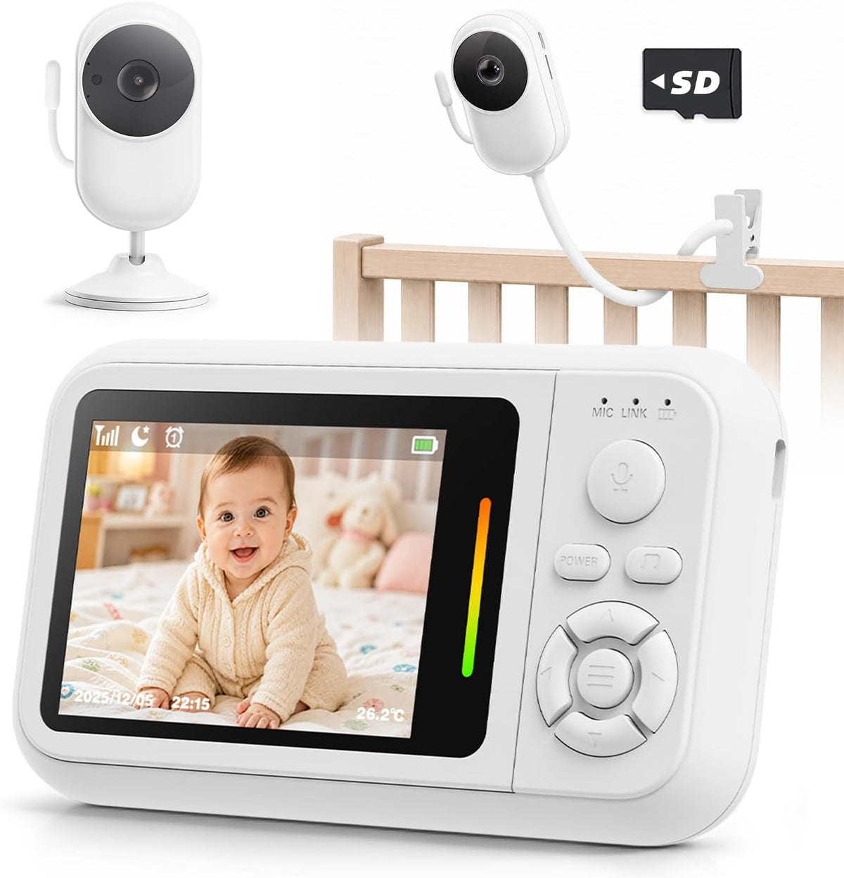 Elzeeo Monitor de bebé con cámara y audio, pantalla de 2,8 pulgadas...