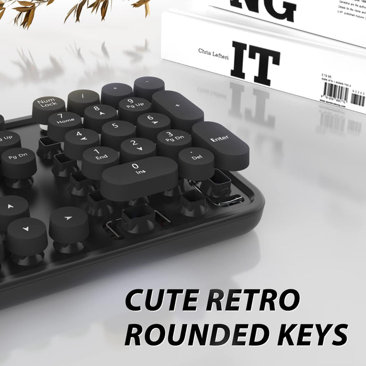 Combo de teclado y mouse inalámbricos, bonito teclado retro de tama...