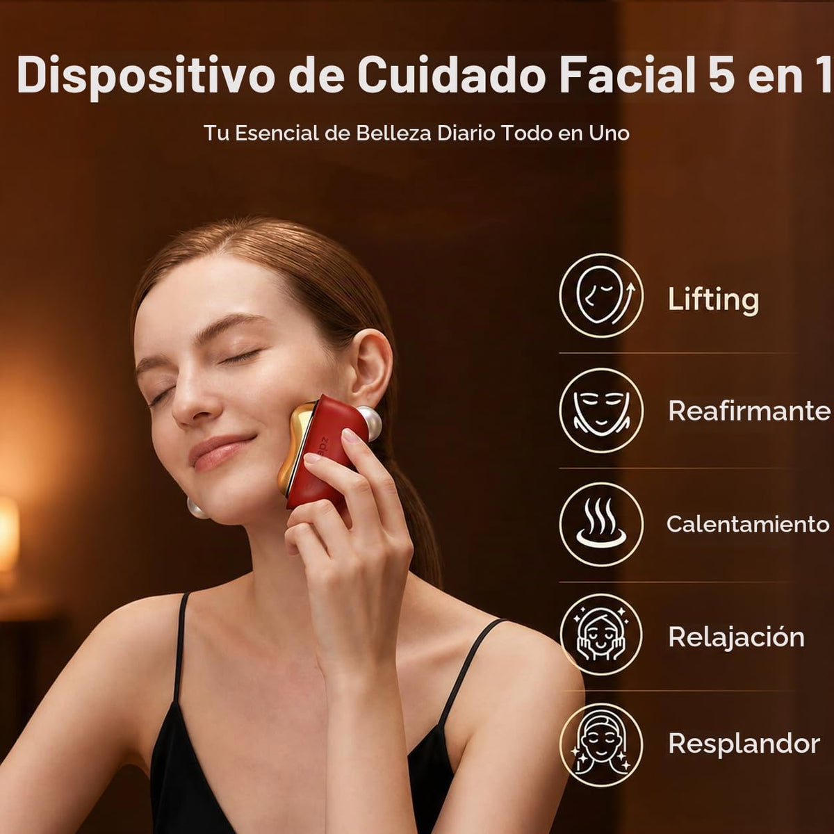 GS5 Herramienta de Gua Sha Eléctrica Calentada, Masajeador Facial con Luz Roja, Rojo