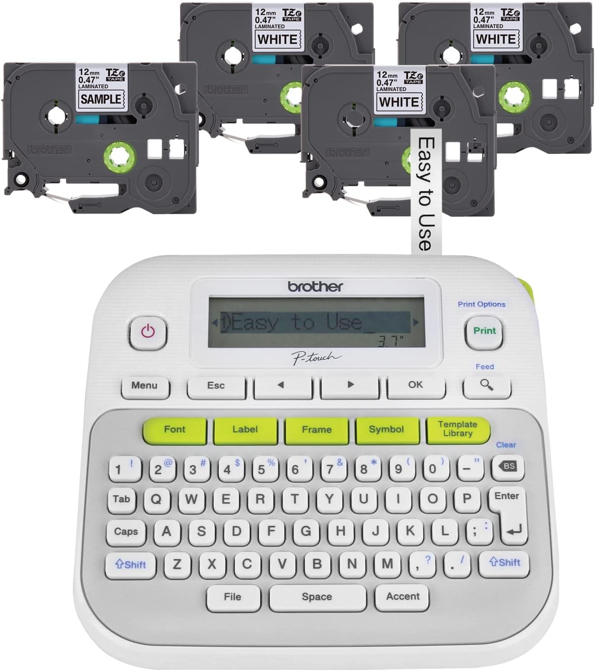 Brother P-Touch, PTD210, paquete de etiquetadora fácil de usar (4 cintas de etiquetas incluidas), blanco, pequeño