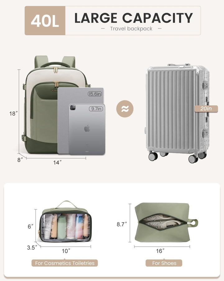 LOVEVOOK Mochila de viaje de 40 L para mujeres y hombres, mochila g...