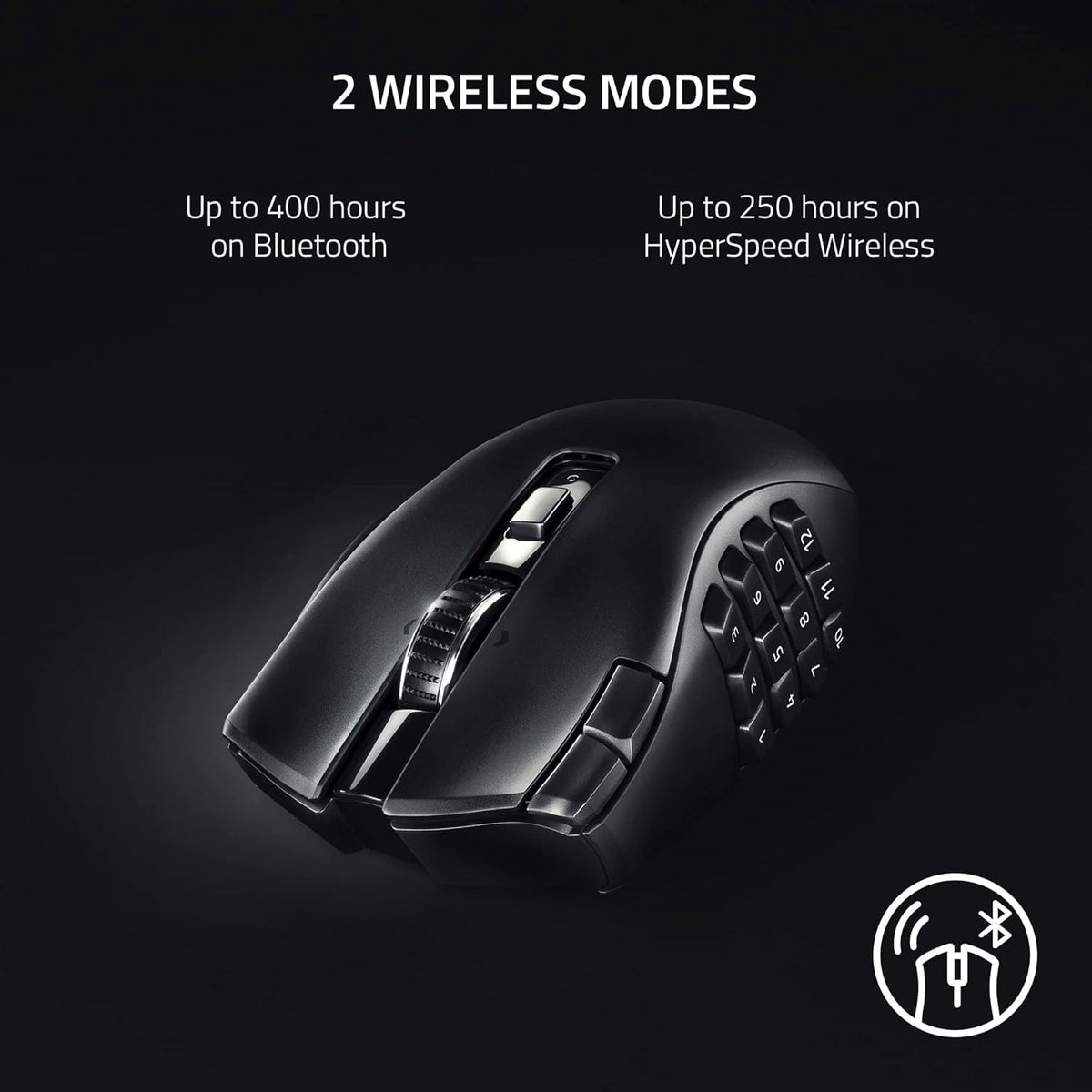 Razer Naga V2 HyperSpeed Mouse inalámbrico MMO para juegos: 19 boto...