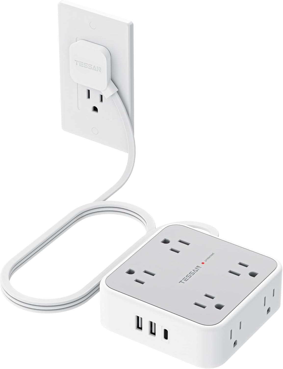 TESSAN Surge Protector Power Strip con 900J Surge Protection, 5 Ft, Grey