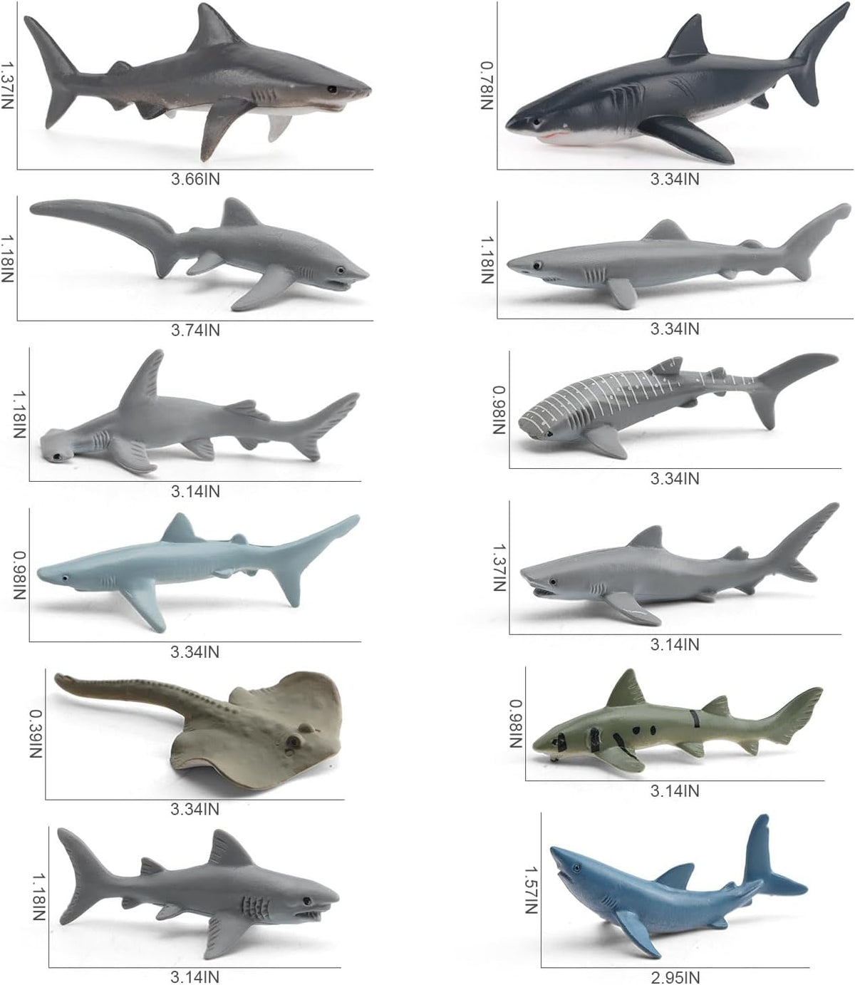 12PCS Tiburones Blancos Animales del Océano Criaturas de Pescado Conjunto de Juguete de Mar Figura de Pez Vela a Granel