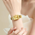 OLEVS Reloj de mujer de oro de acero inoxidable, reloj de cara cuadrada pequeña con decoración de diamantes, reloj de vestir de cuarzo analógico de lujo para mujer, reloj de pulsera impermeable con